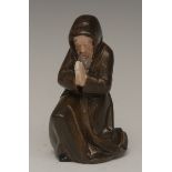 A rare Royal Worcester/ Kerr and Binns candle snuffer, Kneeling Monk, praying,