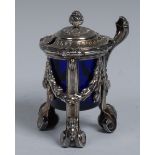A 19th century French mustard, in the Neo-Classical taste, hinged domed cover with bud finial,