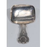 A George III King's Pattern silver tea caddy spoon, the bowl of shovel form, Joseph Willmore,