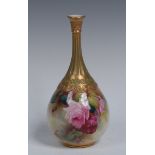 A Royal Worcester bottle vase, painted by Austin, signed, with red and pink cabbage roses,