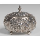 A 19th century Continental silver oval sugar box and cover, knop finial,