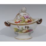 A Davenport creamware sauce tureen and cover, decorated with ripe fruit and foliage,
