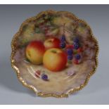 A Royal Worcester shaped circular plate, painted by  Harry Ayrton, signed,