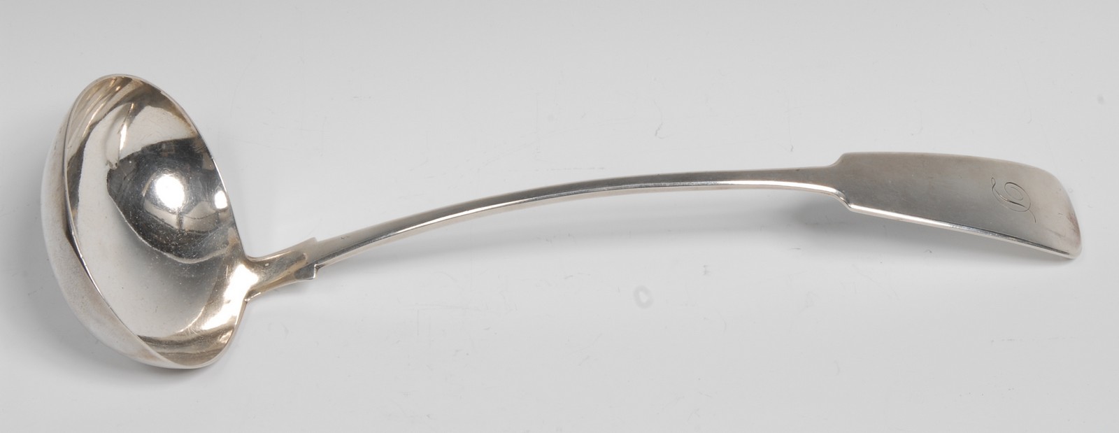 An early Victorian Scottish silver Fiddle pattern soup ladle, 34.