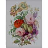 An English Porcelain rectangular plaque, brightly painted with a spray of colourful summer flowers,