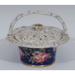 A Chamberlain Worcester pot pourri basket, decorated with peonies and other flowers,