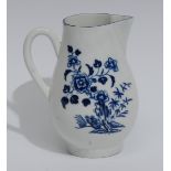 A Worcester  The Three Ladies pattern sparrow beak jug,  painted with, underglaze blue, 10cm high,