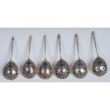 A set of six Russian silver-gilt and niello spoons,