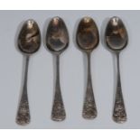 A set of four 18th century silver Hanoverian pattern picture back teaspoons,