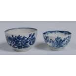 A Worcester Three Flowers pattern tea bowl, printed in underglaze blue with flowerheads,