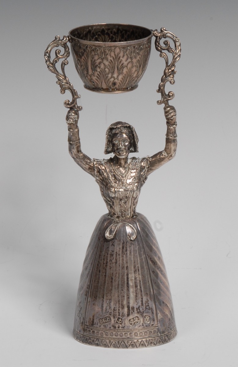 A 17th century style silver figural wager cup,