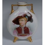 A Minton moon flask, painted by Baston, signed,