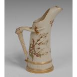 A Royal Worcester Tusk vase, printed and painted with flowering heather on a blush ivory ground,