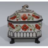 A Prattware creamware canted rectangular casket, paitned iwht poppies, in red and green,