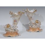 A pair of 19th century English porcelain cornucopia vases, possibly Ridgeway,