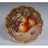 A Royal Worcester shaped circular plate, painted by  Harry Ayrton, signed,