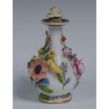 A Spode scent bottle and stopper , encrusted overall with colourful flowers and two yellow birds,