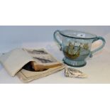 A 'Scottish' two handled clear glass loving cup, painted with galleons,