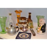 Household Goods - a pair of Uranium glass vases; a copper lustre jug; a Bells Whisky Bell,