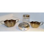 A silver mounted facetted dressing table jar;  an oval trinket box and cover,