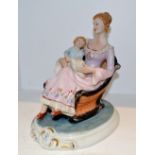 A Capodimonte figure, signed Meneghetti, Seated Maiden and Child,