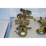 Brass Ware - a pair of horse door stops;   two trivets;