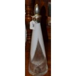 David Redman - a modern silver mounted part-overlaid reeded conical clear glass spirit decanter,