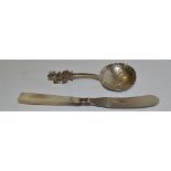 A Victorian silver butter knife, mother-of-pearl handle,