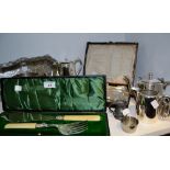 Silver Plated Ware - a cased set of EPNS fish servers; a cased set of fish knives and forks;