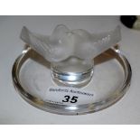 A Lalique clear and frosted glass Love Bird ashtray