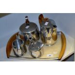 A Picquot ware four piece tea service on tray