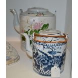A large Chinese Famille Verte tea kettle;  another,