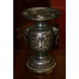 A Japanese dark patinated bronze and bi-metal ovoid vase,