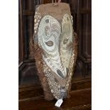 Tribal Art - a Papua New Guinea mask, domed forehead, hooked upper lip with bird head terminal,