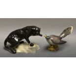 A Beswick model of a cuckoo, impressed 2315; a Beswick model of a puma, black gloss glaze,