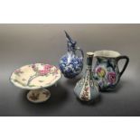 A Losol Ware Cavendish pattern ewer, transfer printed in blue and white with blossoming branches,