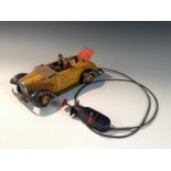 Arnold Toys - a Tin Lizzy Roadster car, yellow Lithographed tin body, colourful convertible auto,