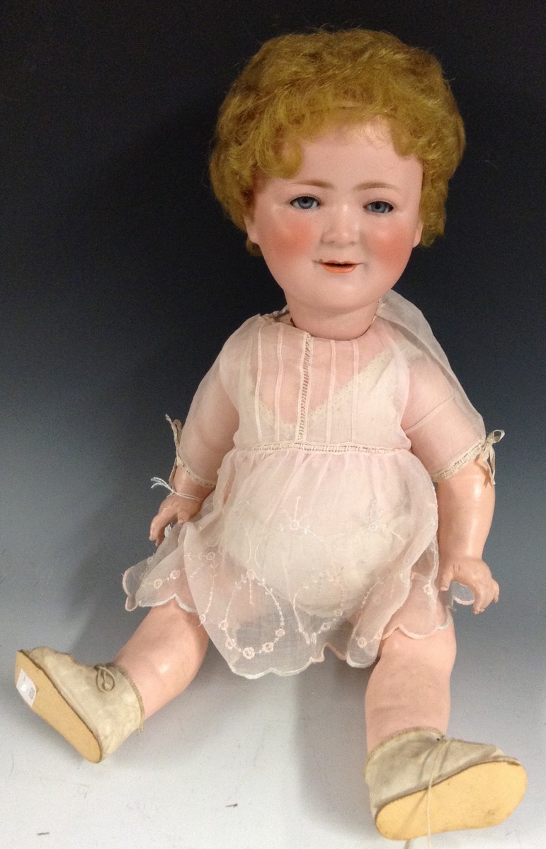 A Porzellanfabrik Burggrub bisque head Princess Elizabeth doll,  blonde wig, closing blue eyes,