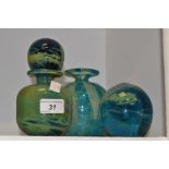 A Mdina glass well and globular stopper;