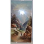 An rectangular tile, painted with an Alpine scene, entitled The Matterhorn,