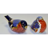 Royal Crown Derby Paperweights, Robin, gold stopper, another, Bullfinch, gold stopper,