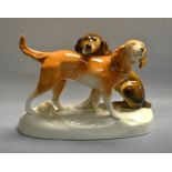 A Royal Dux model of two hunting dogs, gloss finish,