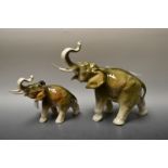A Royal Dux model of an elephant; another smaller,