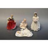 A Royal Doulton figure, Ballet Shoes HN3434;  others, New Baby HN3713, Fair Maiden (red) HN2434,