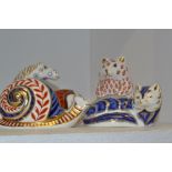 Royal Crown Derby Paperweights- Horse, gold stopper; Hamster , gold stopper; ; Fox ,