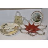 Ceramics and Glass - a studio glass handbag vase;  a bowl;  a comport;