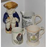 A 19th century Staffordshire Toby Jug; Farmers Arms jug;