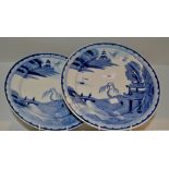A pair of Japanese blue and white plates ,