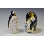 A Royal Crown Derby paperweight, Penguin and Chick, printed mark, boxed;  another, Penguin,