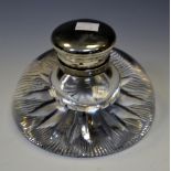 A large cut glass ink well, silver top, Birmingham 1919, diameter 15.